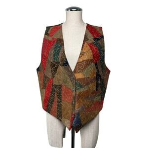 Exceptional Leather Suede Patchwork Vest Embroidered Boho Western Sz L